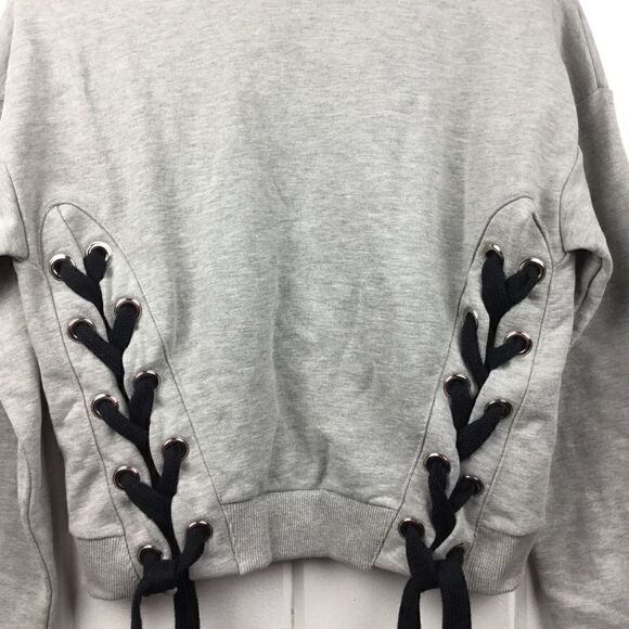 Storets Gray Sweatshirt Cropped Top Black Lace-Up Side, Size - Small - Picture 7 of 9